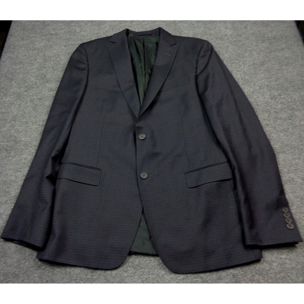 Z Zegna City Blazer 42L Navy Blue Gingham Plaid 100% Lana Wool Italy Jacket